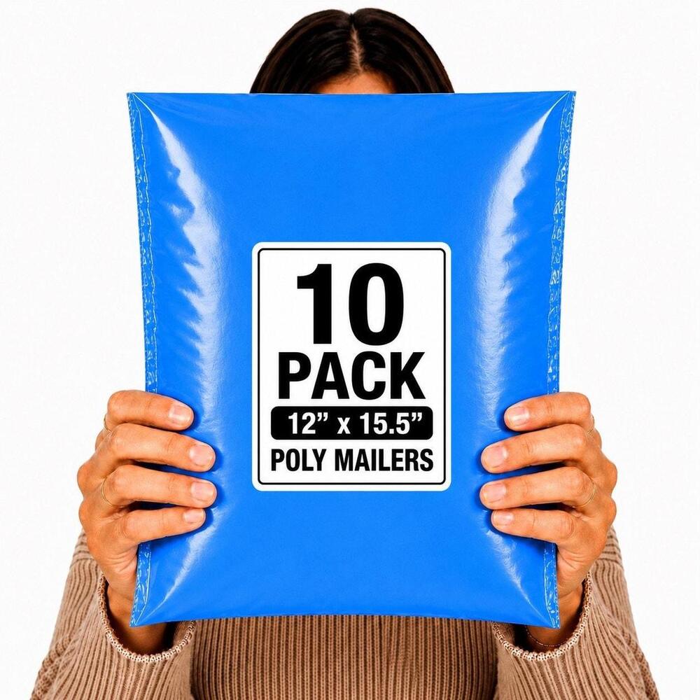 POLYMAILERS BLUE SHIPPING BAGS (10 PACK) 12" X 15.5" SELF SEAL MAILERS